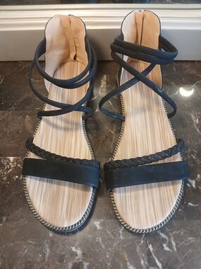 Black Strappy Braided Flat Sandals - Women's Summer Shoes